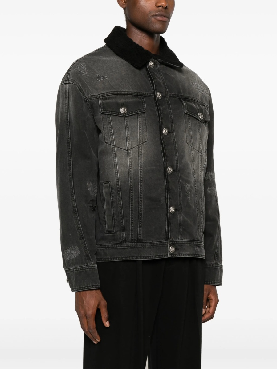 Geaca de blugi Balmain gri din polyester si lana - Img 3