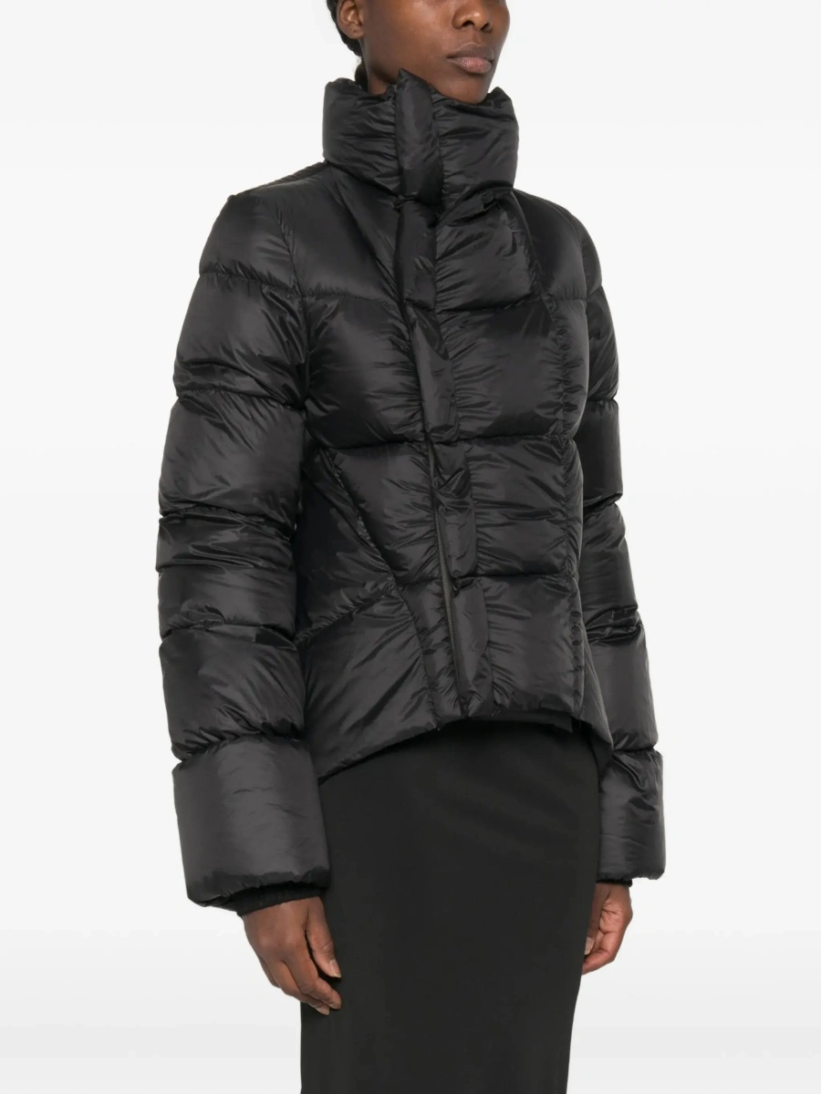 Geaca de Iarna Black Down jacket with high collar and off-center zip closure and asymmetrical hem in Tech Fabric for women - Img 5