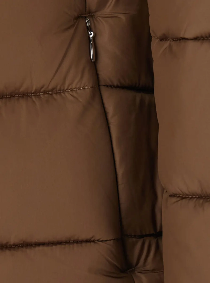 Geaca de Iarna Down jacket MATILDA LONG PUFFER with hood and pockets Brown Woman - Img 3