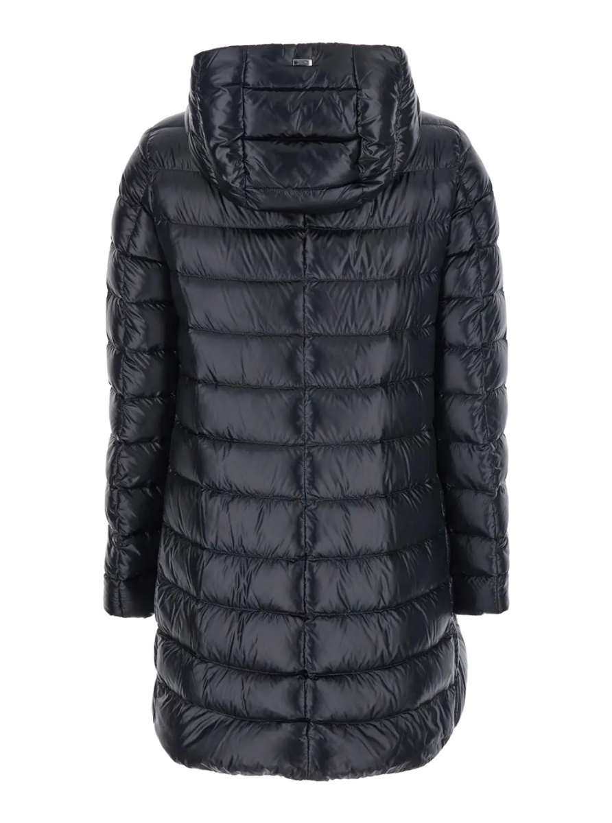Geaca de Iarna Down jacket with fixed hood and zip pockets in black tech fabric for women - Img 2