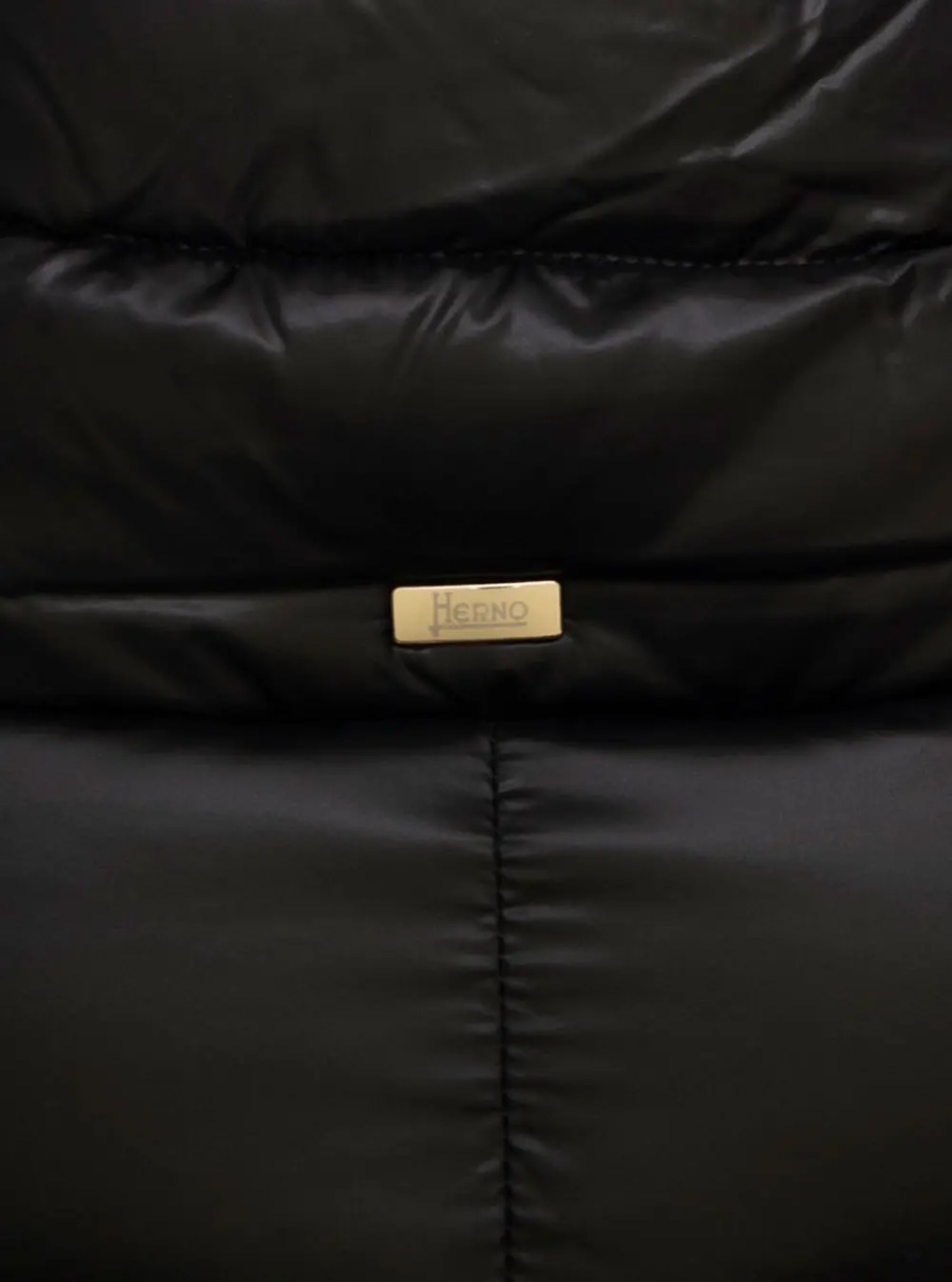 Geaca de Iarna Long down jacket with high collar in black tech fabric for women - Img 3