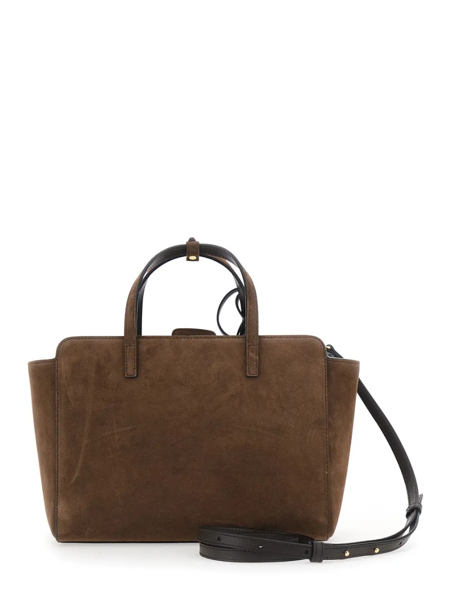 Geanta de mana Brown Medium Handbag with Adjustable Shoulder Strap and Front Pocket in Suede for Women - Img 2