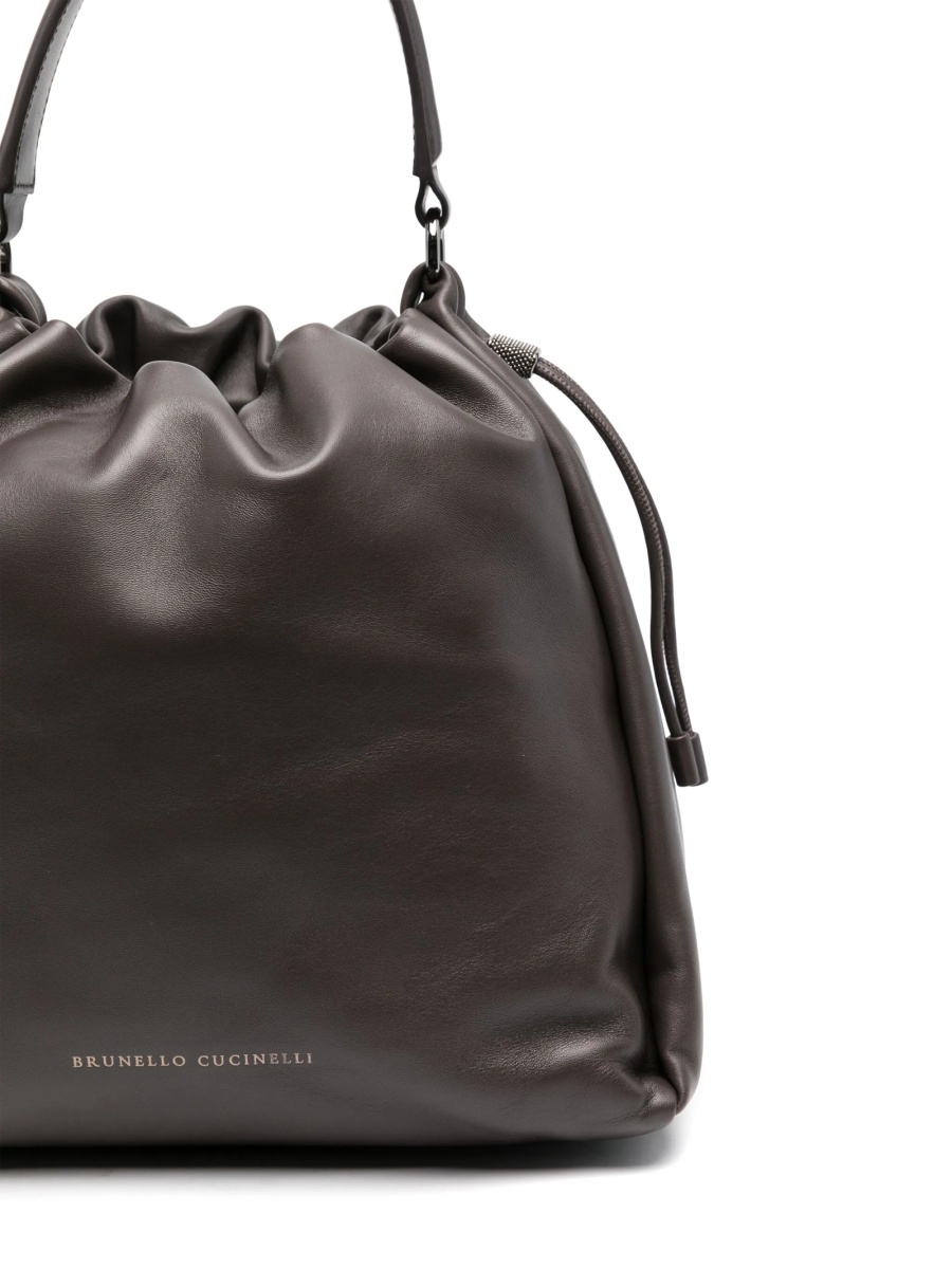 Geanta de mana Brunello Cucinelli gri din piele - Img 4