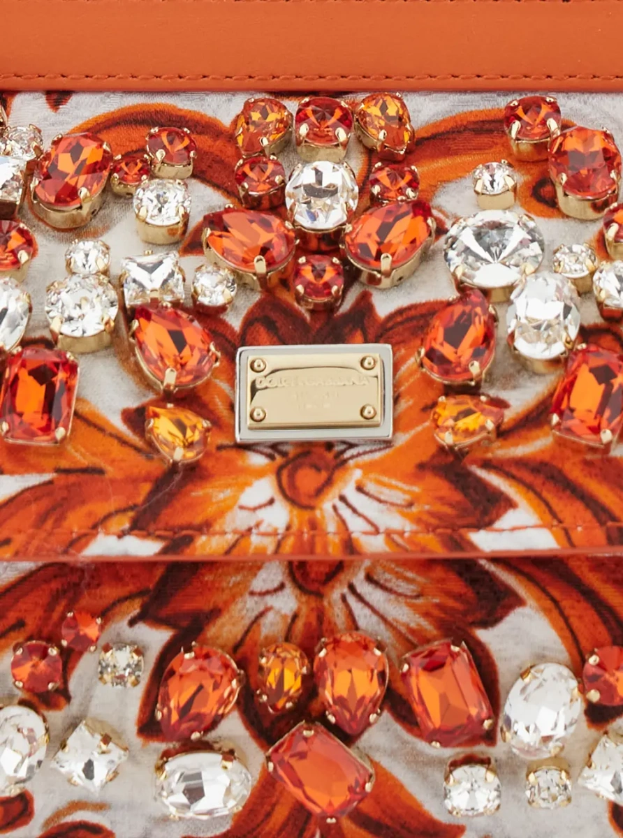 Geanta de mana Dolce &amp; Gabbana 'Sicily' portocalie din canvas si piele - Img 3