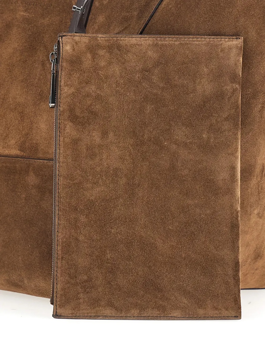 Geanta de mana 'Duo' Brown tote bag with Panelled Design and Two Top Handles in Suede for Women - Img 3