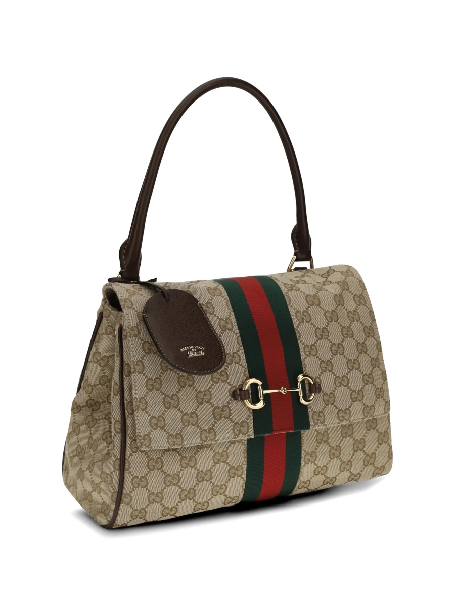 Geanta de mana Gucci Horsebit maro din material textil - Img 2