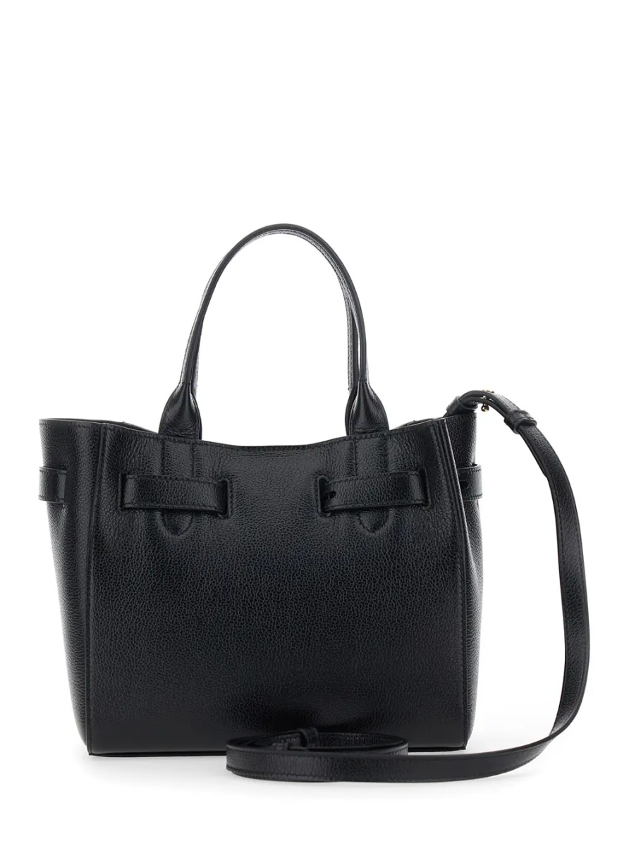 Geanta de mana Handbag 'Audrey Piccola' with Adjustable Strap and Logo Lettering on the Front in Grained Black Leather for Women - Img 2