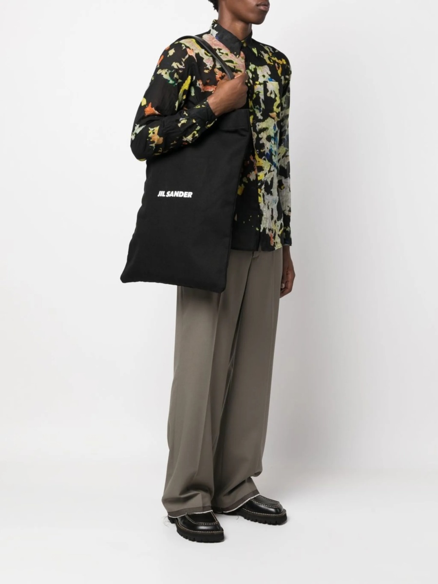 Geanta de mana Jil Sander neagra din piele eco si material textil - Img 2