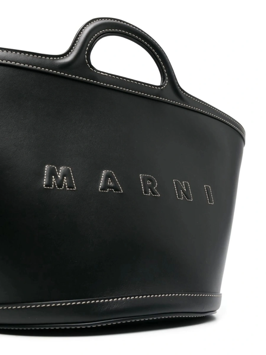 Geanta de mana Marni neagra din piele si aluminium - Img 4