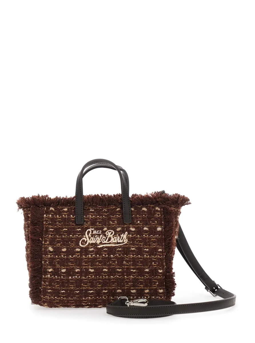 Geanta de mana Mini handbag characterized by a tweed design and brown color. Composition in polyester. Unisex. - Img 2