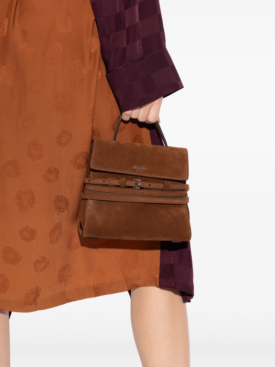 Geanta de mana Moschino maro din piele intoarsa - Img 2