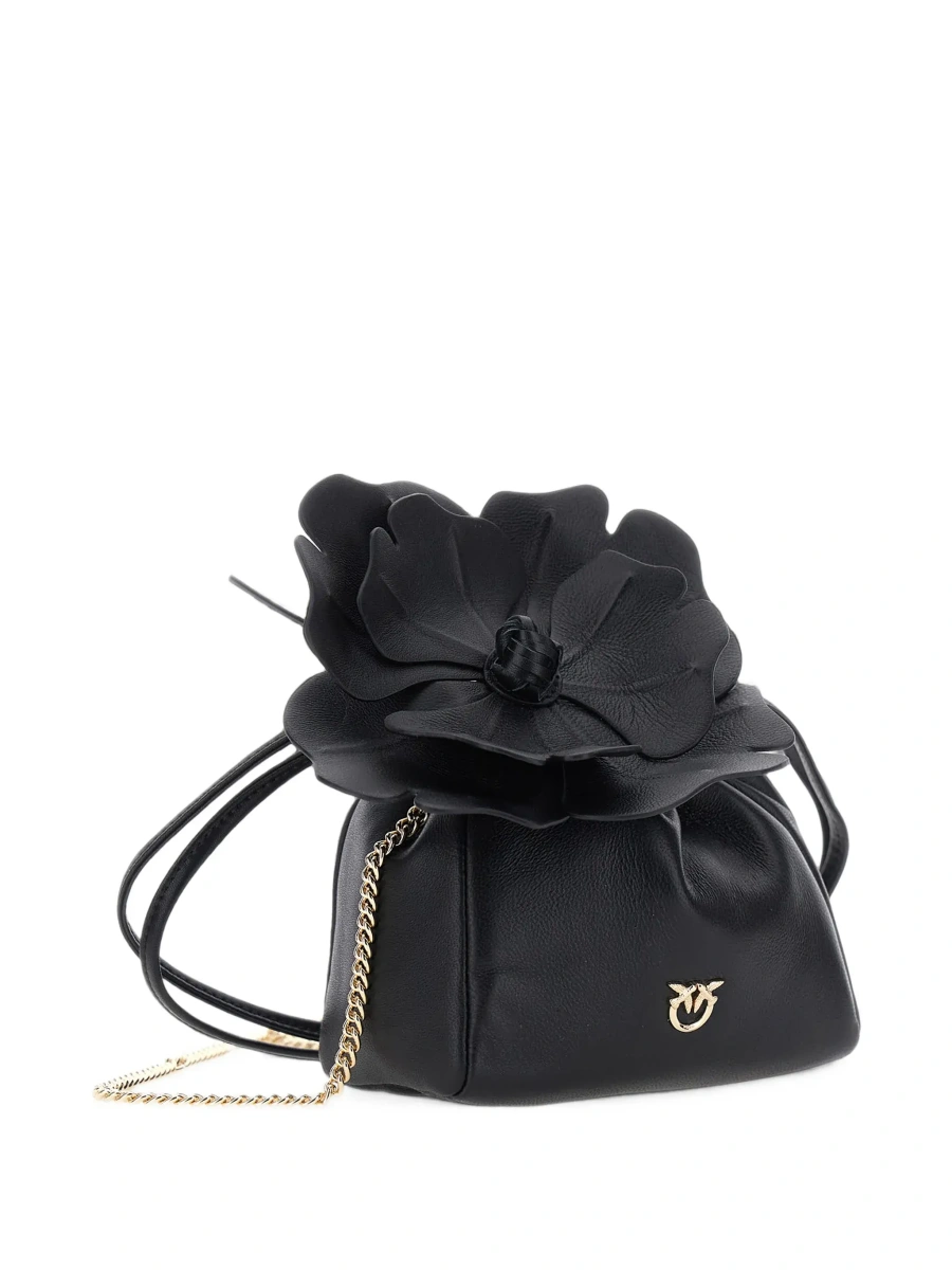Geanta de mana Pinko neagra din piele cu floare detasabila - Img 5