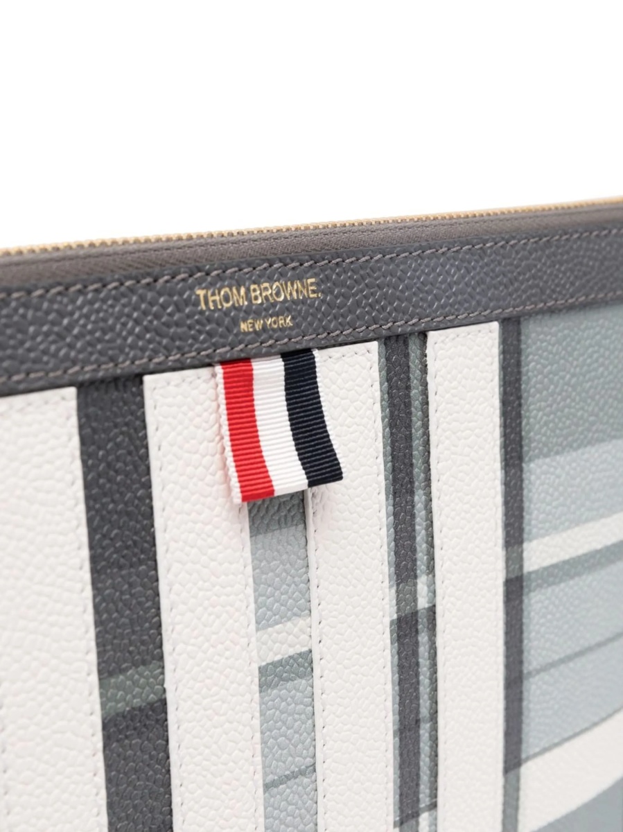 Geanta de mana Thom Browne gri din piele - Img 4