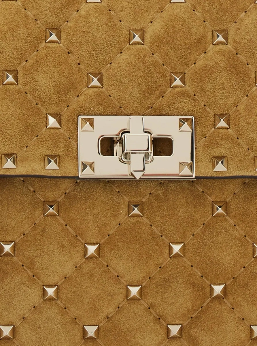 Geanta de umar Beige Crossbody bag with Chain Strap and All-Over Rockstud Decoration in Suede for Women - Img 3