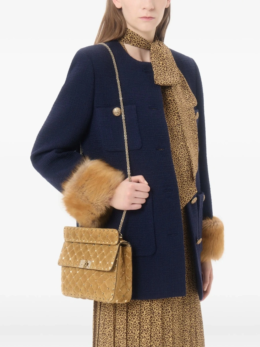 Geanta de umar Beige Crossbody bag with Chain Strap and All-Over Rockstud Decoration in Suede for Women - Img 4