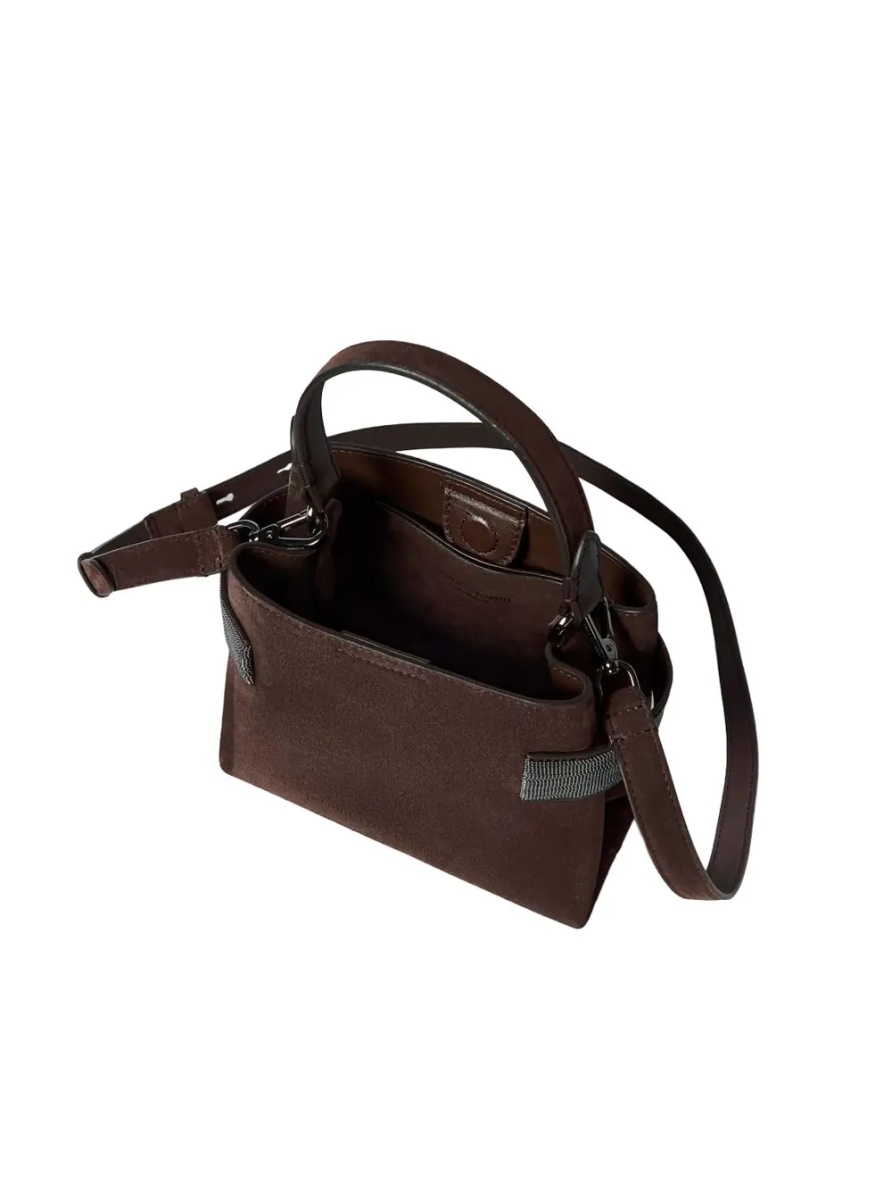 Geanta de umar Brown Shoulder bag with adjustable and removable strap in suede for women - Img 2
