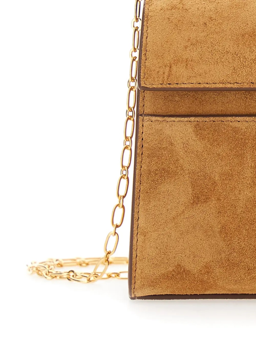 Geanta de umar 'Chain Symmetry' Brown Crossbody bag with Chain Strap and Turn Lock Closure on Front in Suede for Women - Img 3