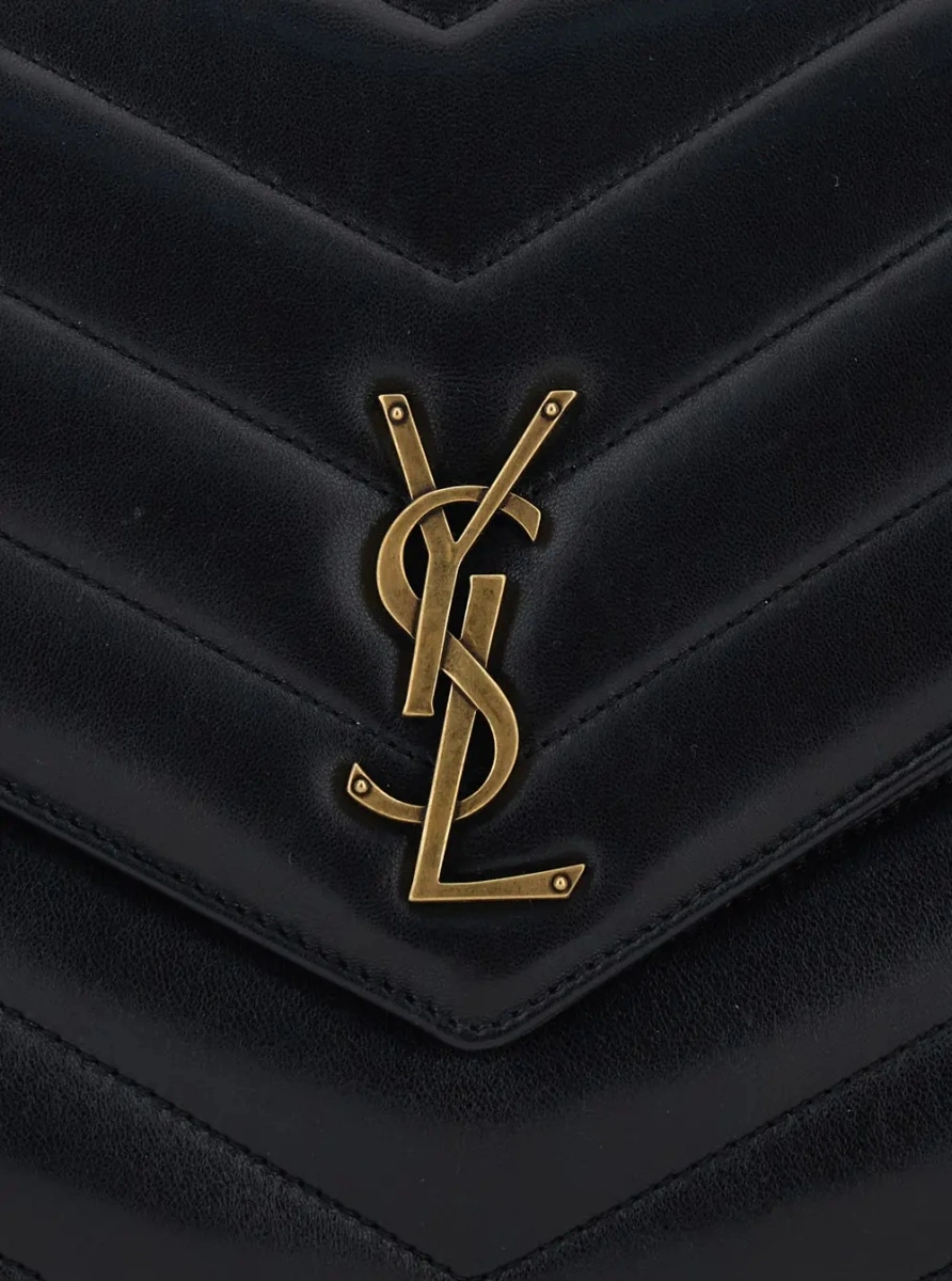Geanta de umar Crossbody bag 'Loulou' Large with Sliding Chain Strap and Cassandre Plaque on Front in Black Leather for Women - Img 3