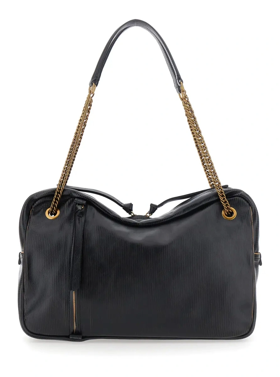 Geanta de umar 'Dolce Large' black Crossbody bag with metallic logo on the front in textured leather for women - Img 2