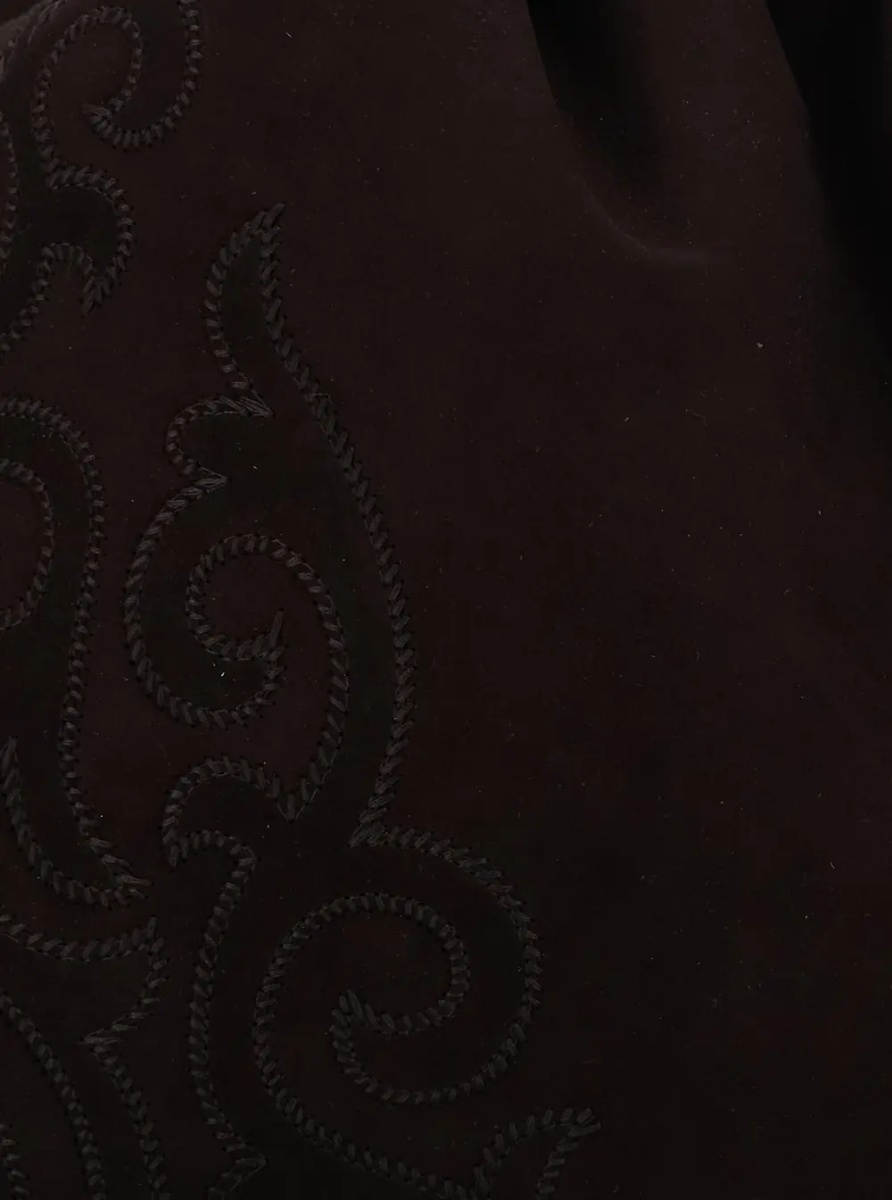 Geanta de umar 'Kalispera' Black Shoulder bag with Drawstring Closure and Embroidery in Suede for Women - Img 3