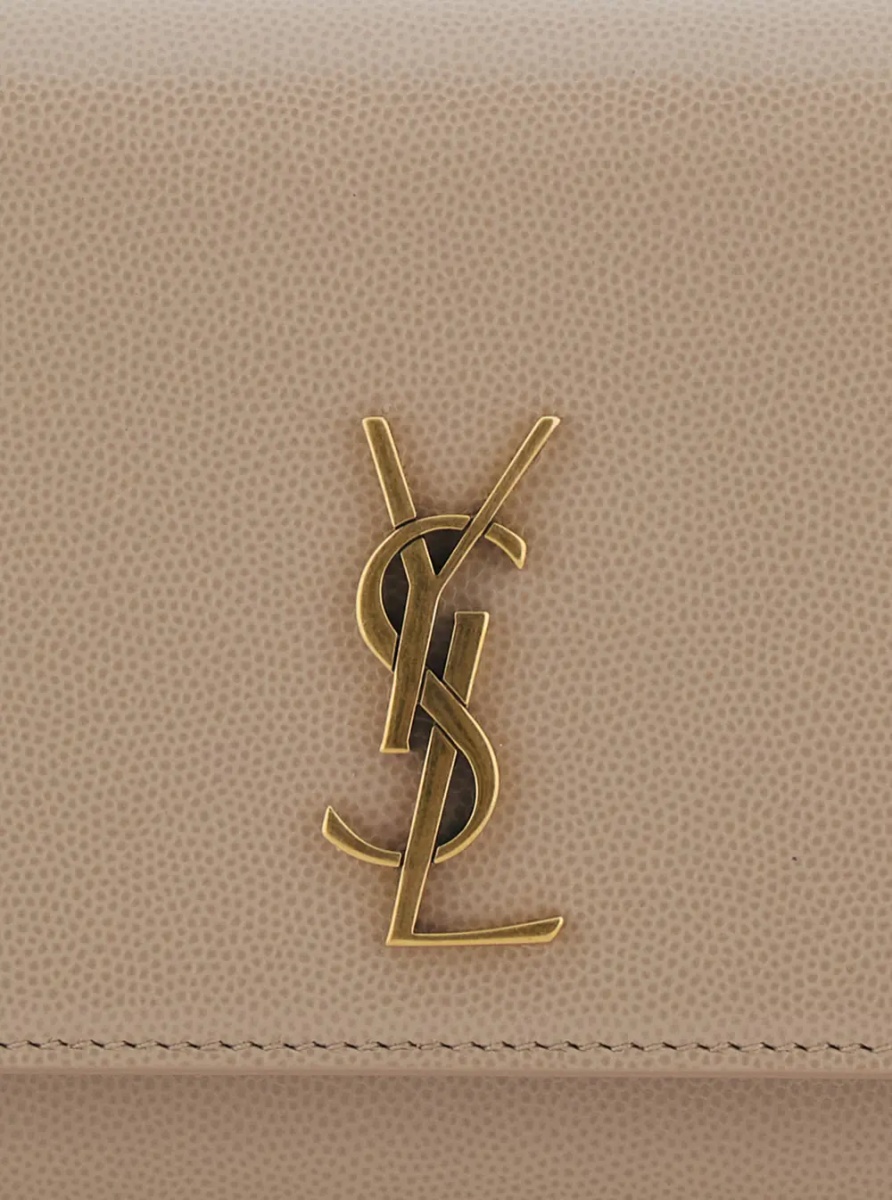 Geanta de umar Kate Shoulder Bag with Chain Strap and Cassandre Plaque on Front in Beige Hammered Leather for Women - Img 3