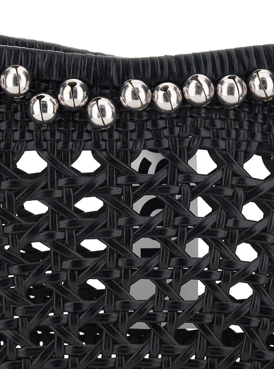 Geanta de umar 'Lip' Black Shoulder Bag with Rounded Handles and Bead Details in Leather for Women - Img 3