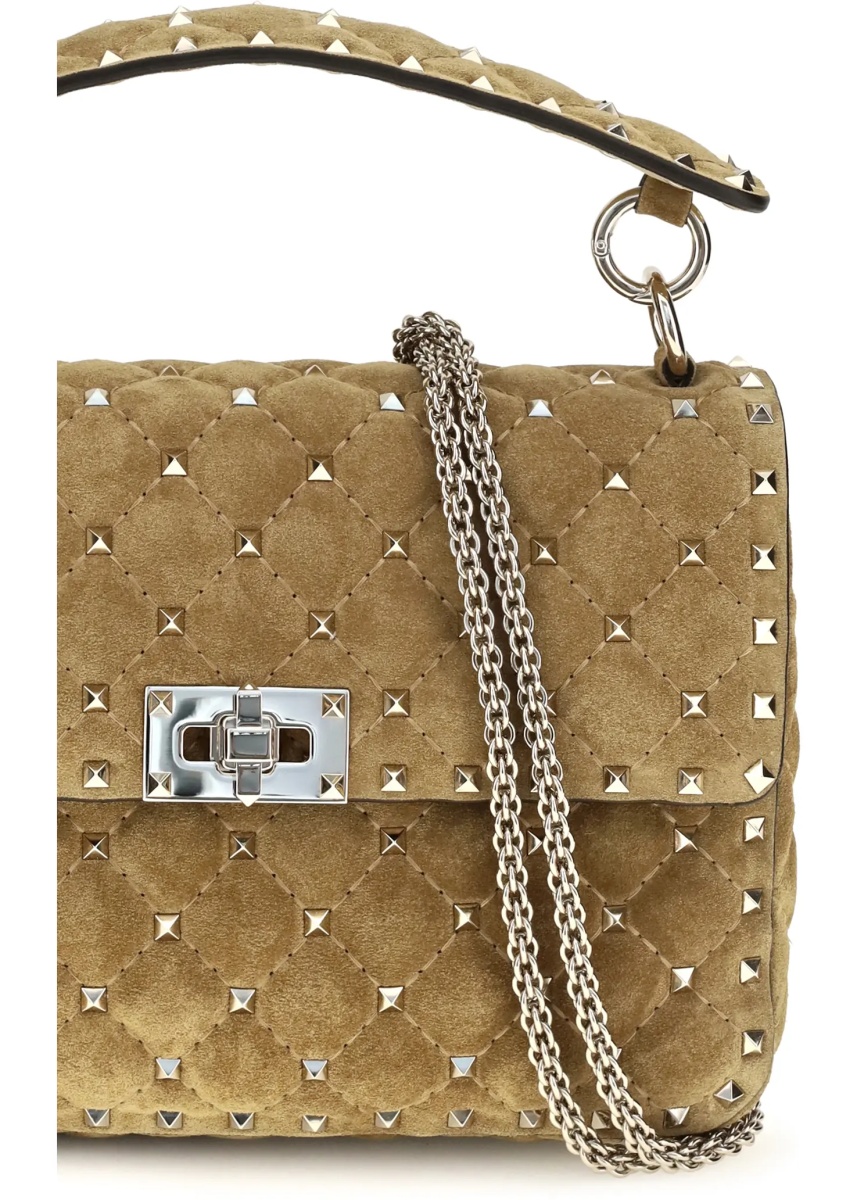 Geanta de umar Medium Rockstud Spike suede Top Handle Bag - Img 4