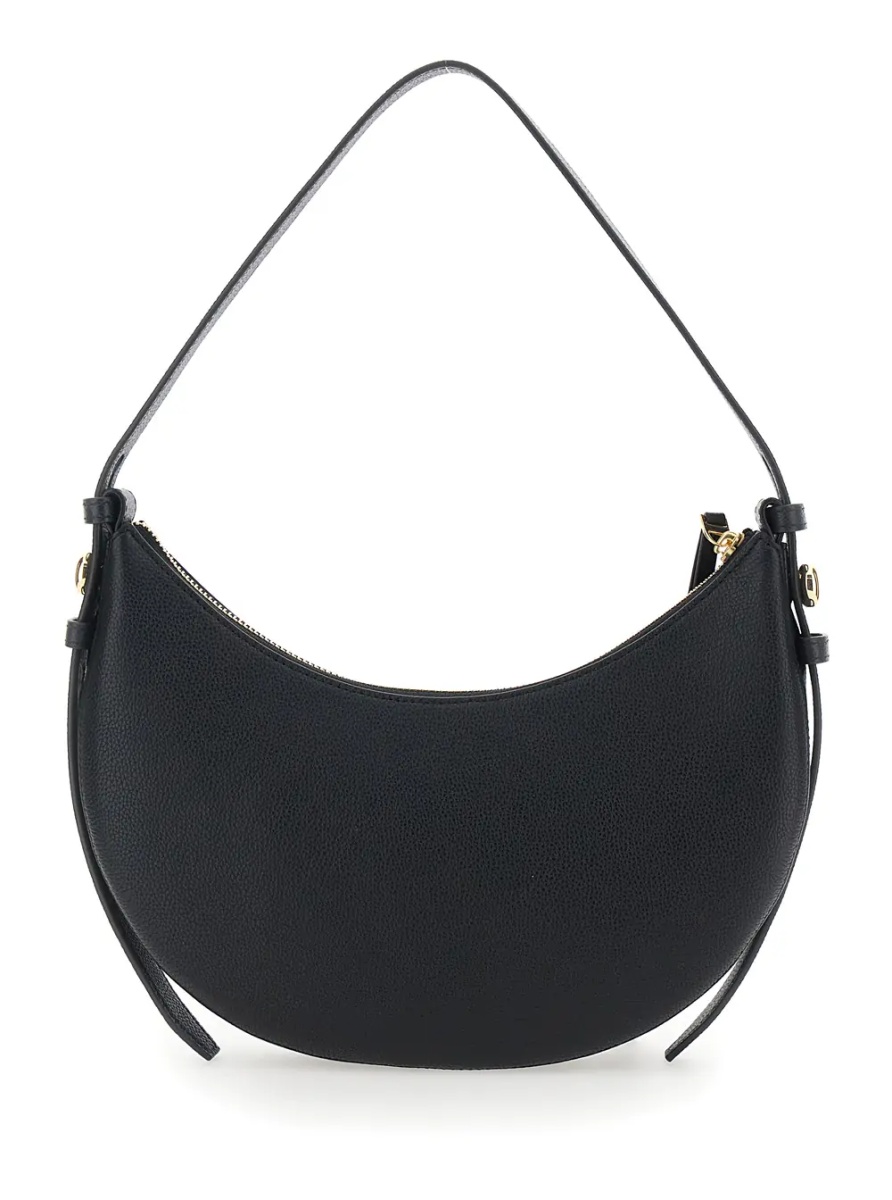 Geanta de umar 'Romy Half Moon' Black Shoulder Bag with Adjustable and Removable Strap and Half Moon Design in Hammered Leather for Women - Img 2