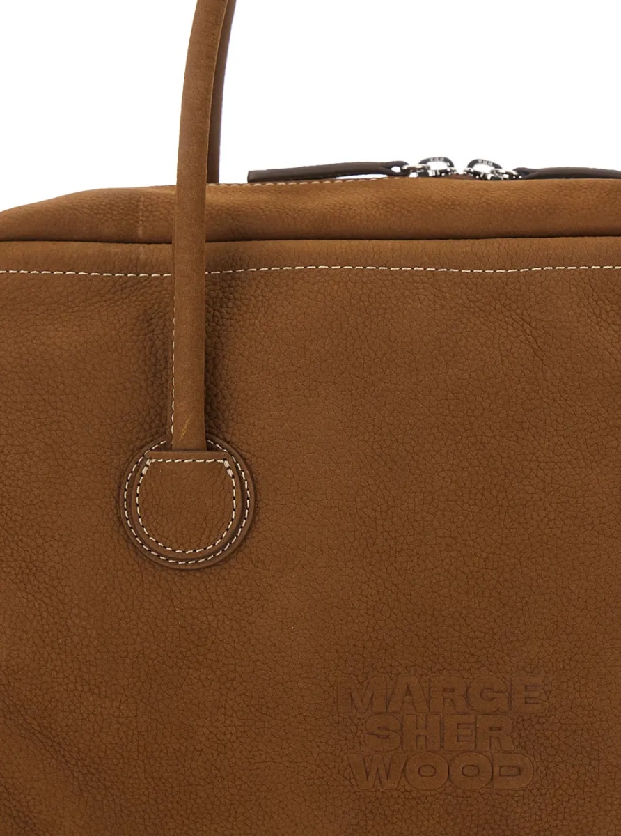 Geanta de umar Shoulder Bag 'Soft Boston' Small with Logo Lettering on the Front in Brown Leather for Women - Img 3