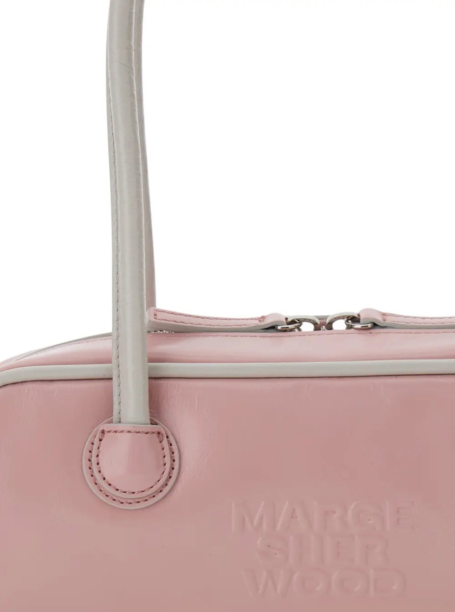 Geanta de umar 'Soft Baguette' Pink Mini Shoulder Bag with Logo Lettering on the Front in Leather for Women - Img 3