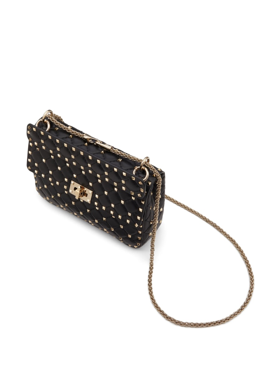 Geanta de umar Valentino Garavani Rockstud Spike neagra din metal si zamak - Img 4