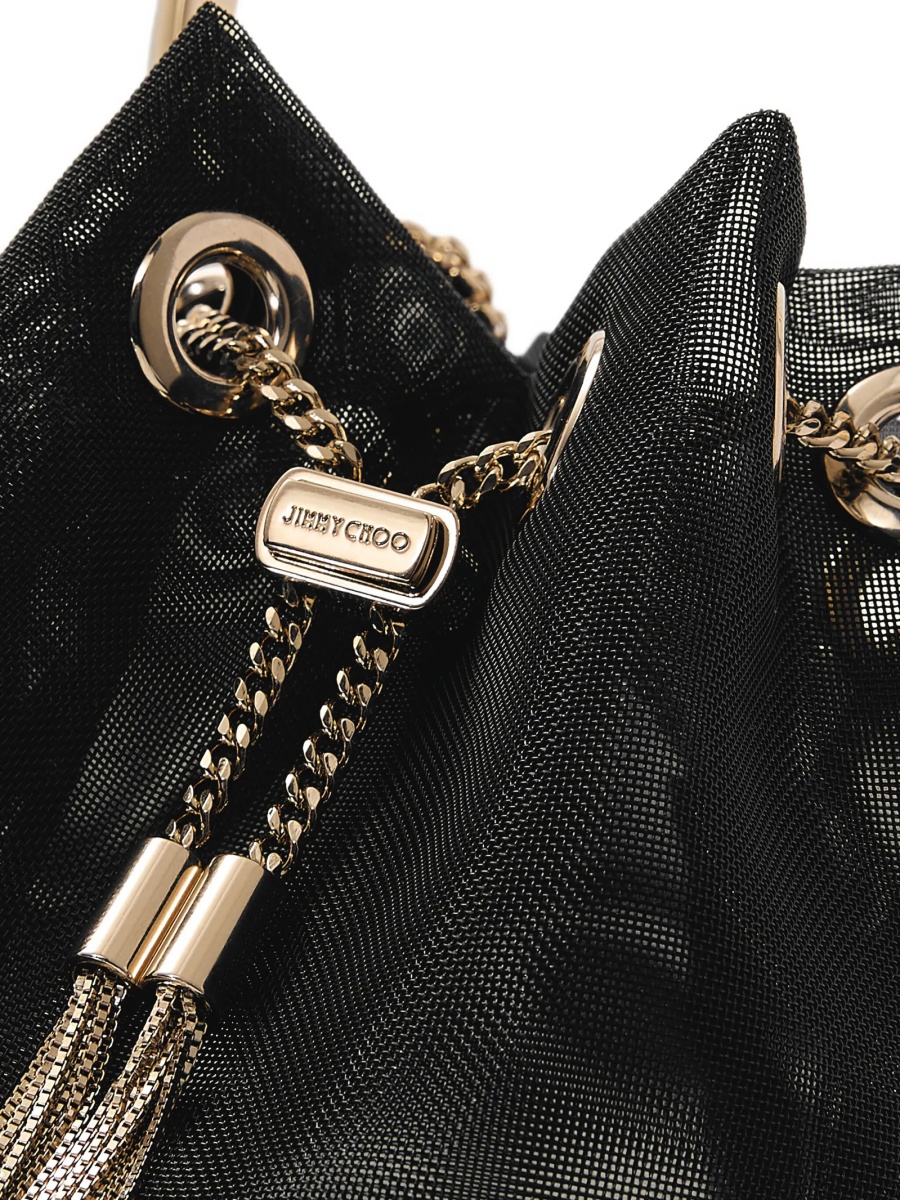 Geanta mini Jimmy Choo Bon Bon neagra din plasa si alama - Img 5