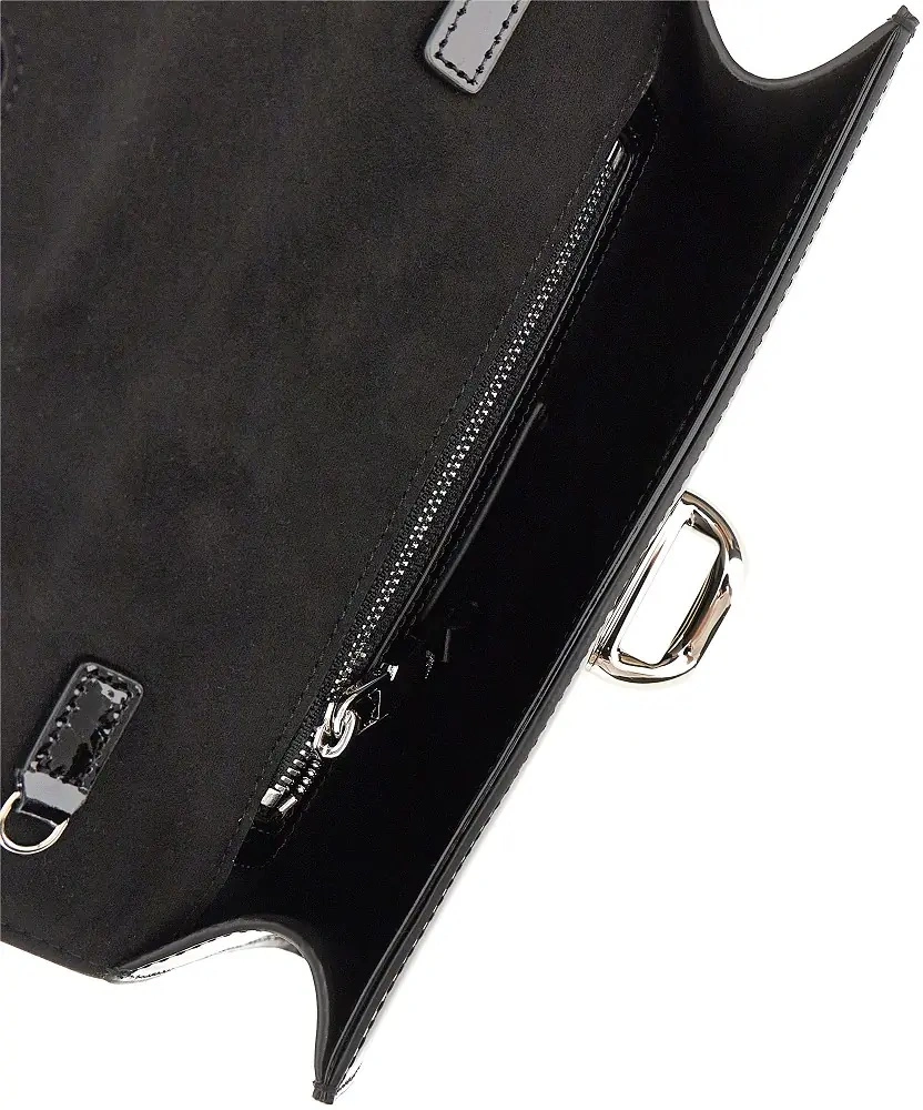 Geanta plic Emporio Armani neagra din piele lacuita - Img 3