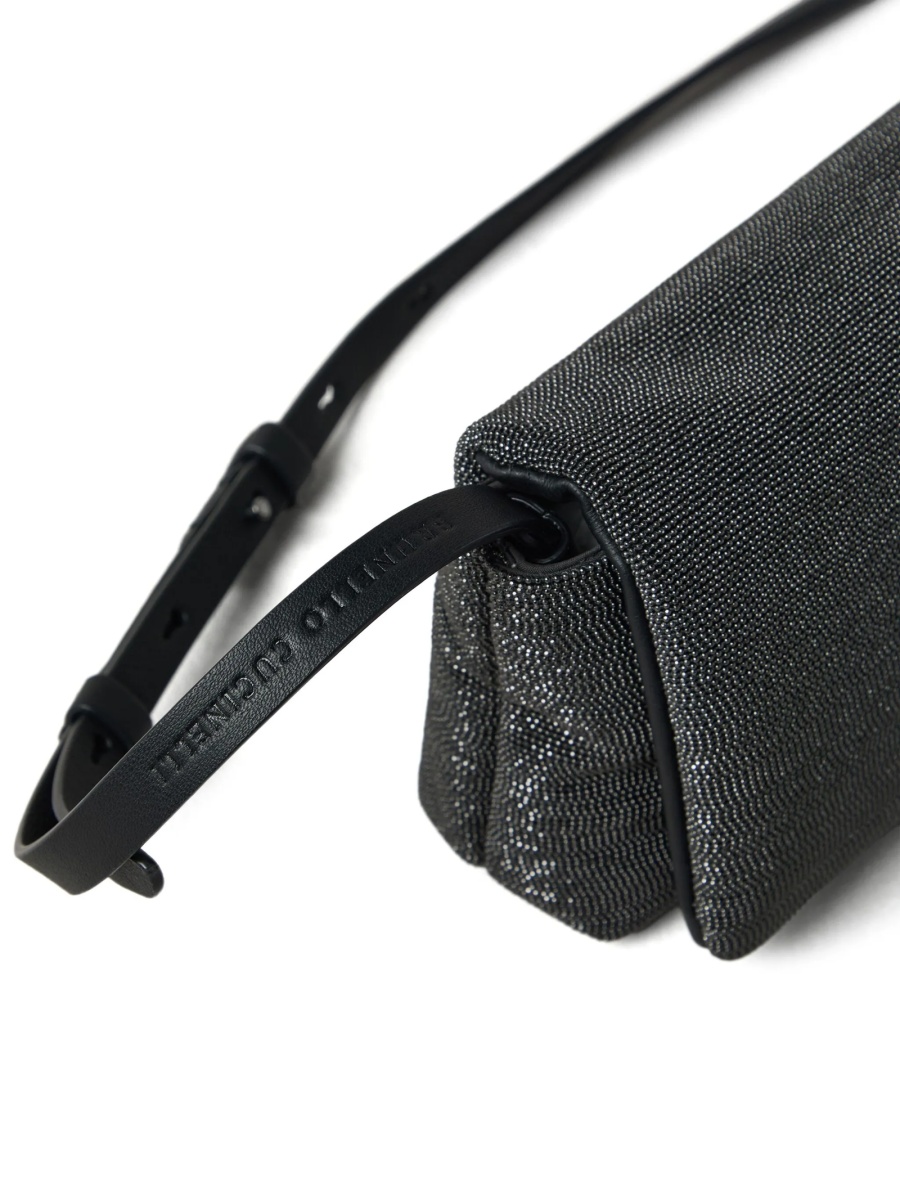 Geanta tip postas Brunello Cucinelli neagra din piele si alama eco - Img 5