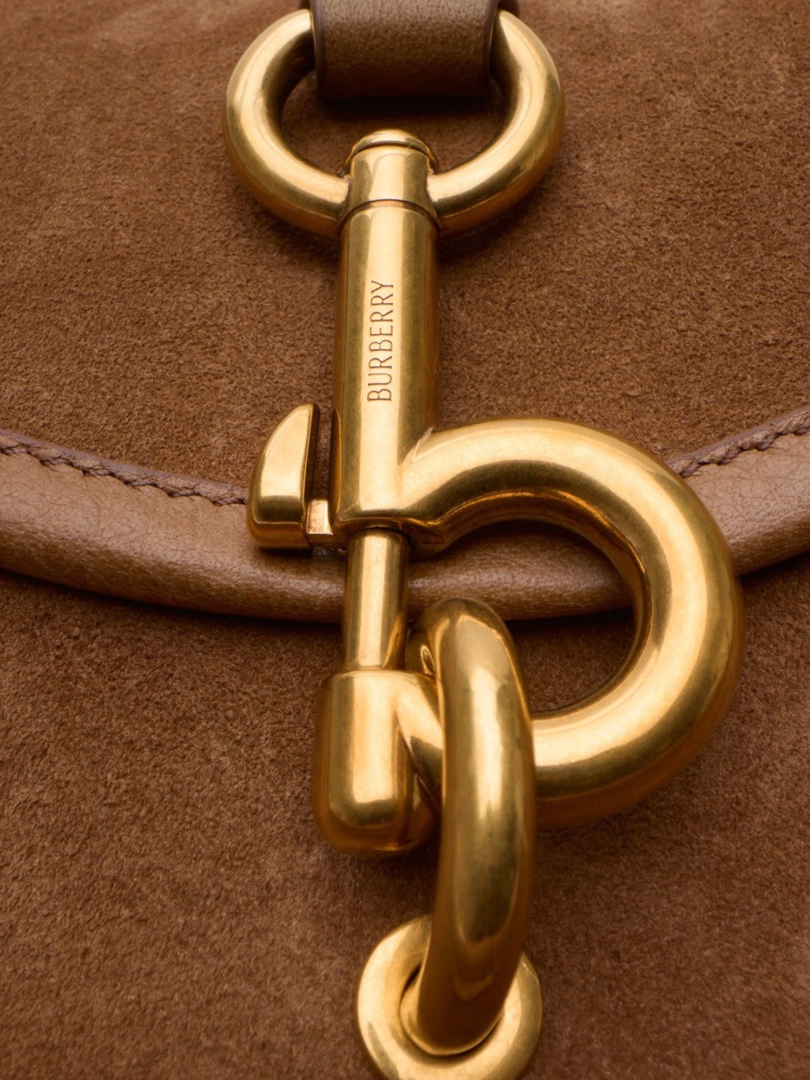 Geanta tip postas Burberry maro din piele intoarsa si piele - Img 4