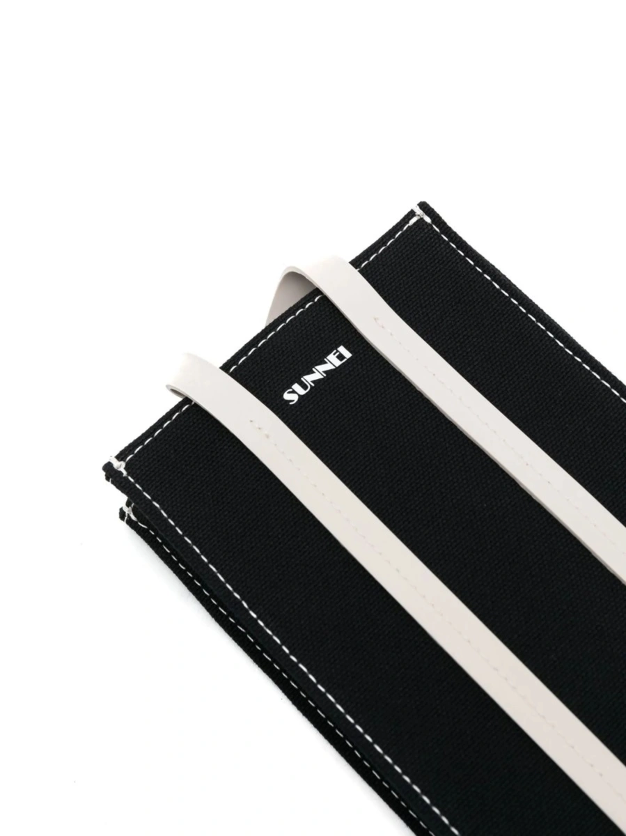 Geanta tip postas SUNNEI neagra din piele si material textil - Img 4