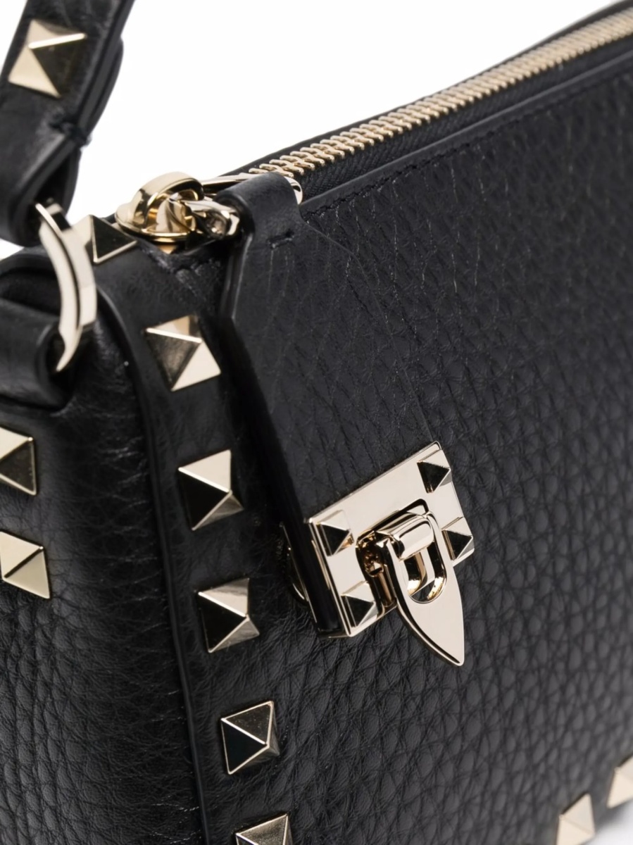 Geanta tip postas Valentino Garavani Rockstud neagra din zamak si piele - Img 4