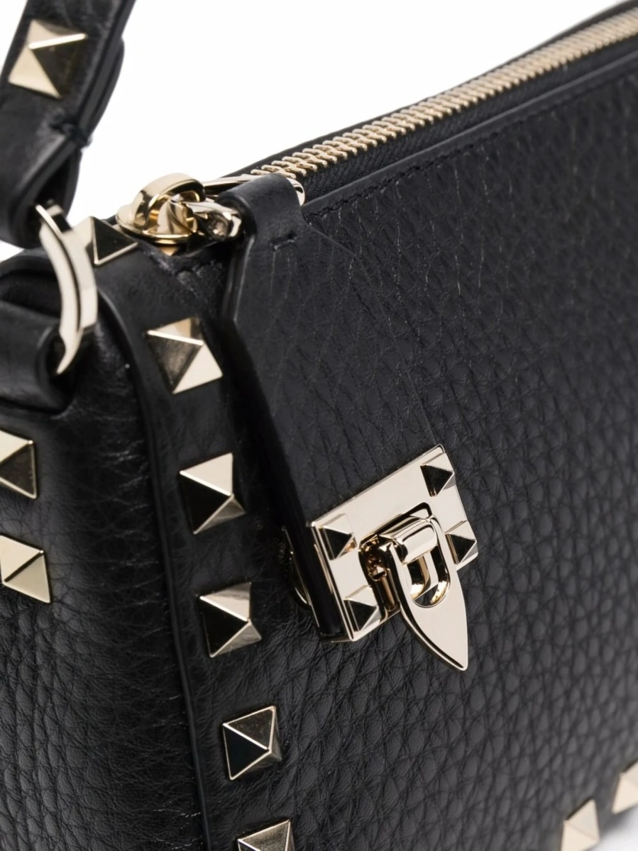 Geanta tip postas Valentino Garavani Rockstud neagra din zamak si piele - Img 4