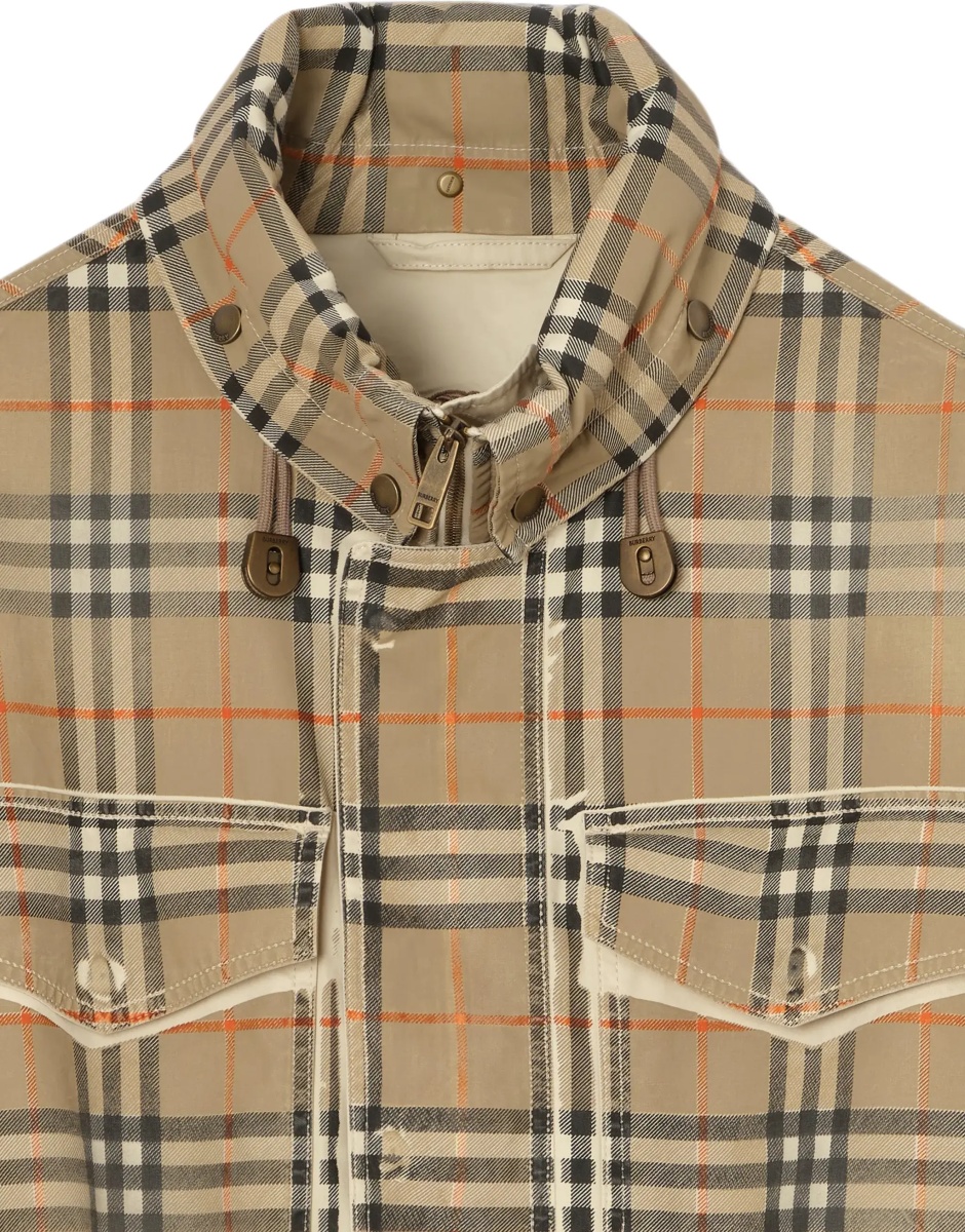 Geci Gabardine Parka with faded Check print - Img 4