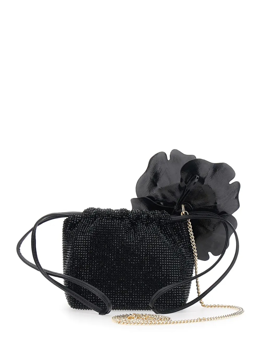 Genti Crossbody bag with Rhinestones and Black Leather Flower for Women - Img 2