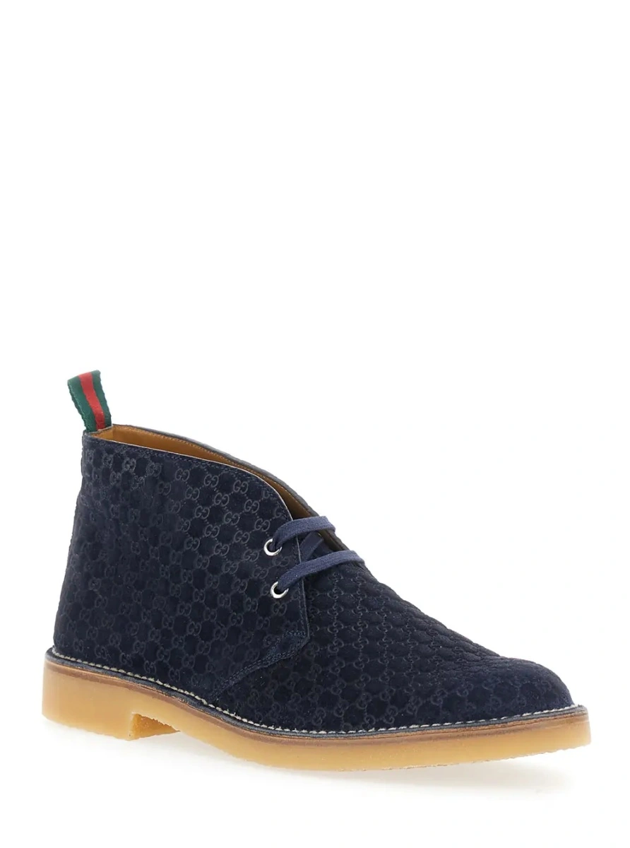 Ghete Gucci albastre din piele intoarsa GG - Img 2