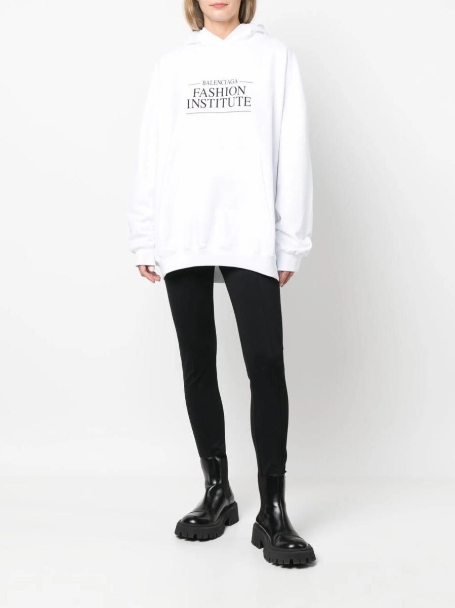 Hanorac Balenciaga alb din bumbac - Img 2