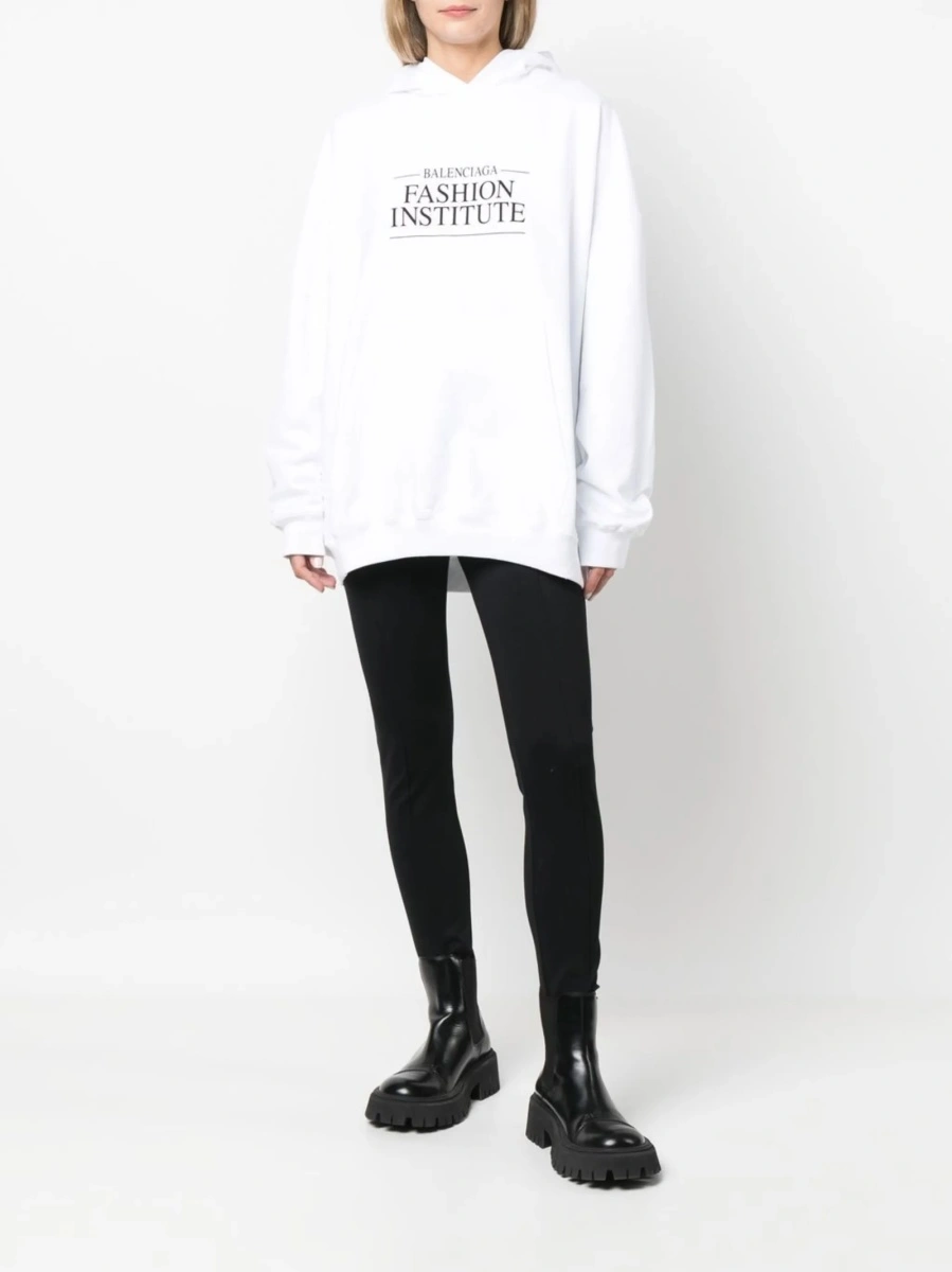 Hanorac Balenciaga alb din bumbac - Img 2