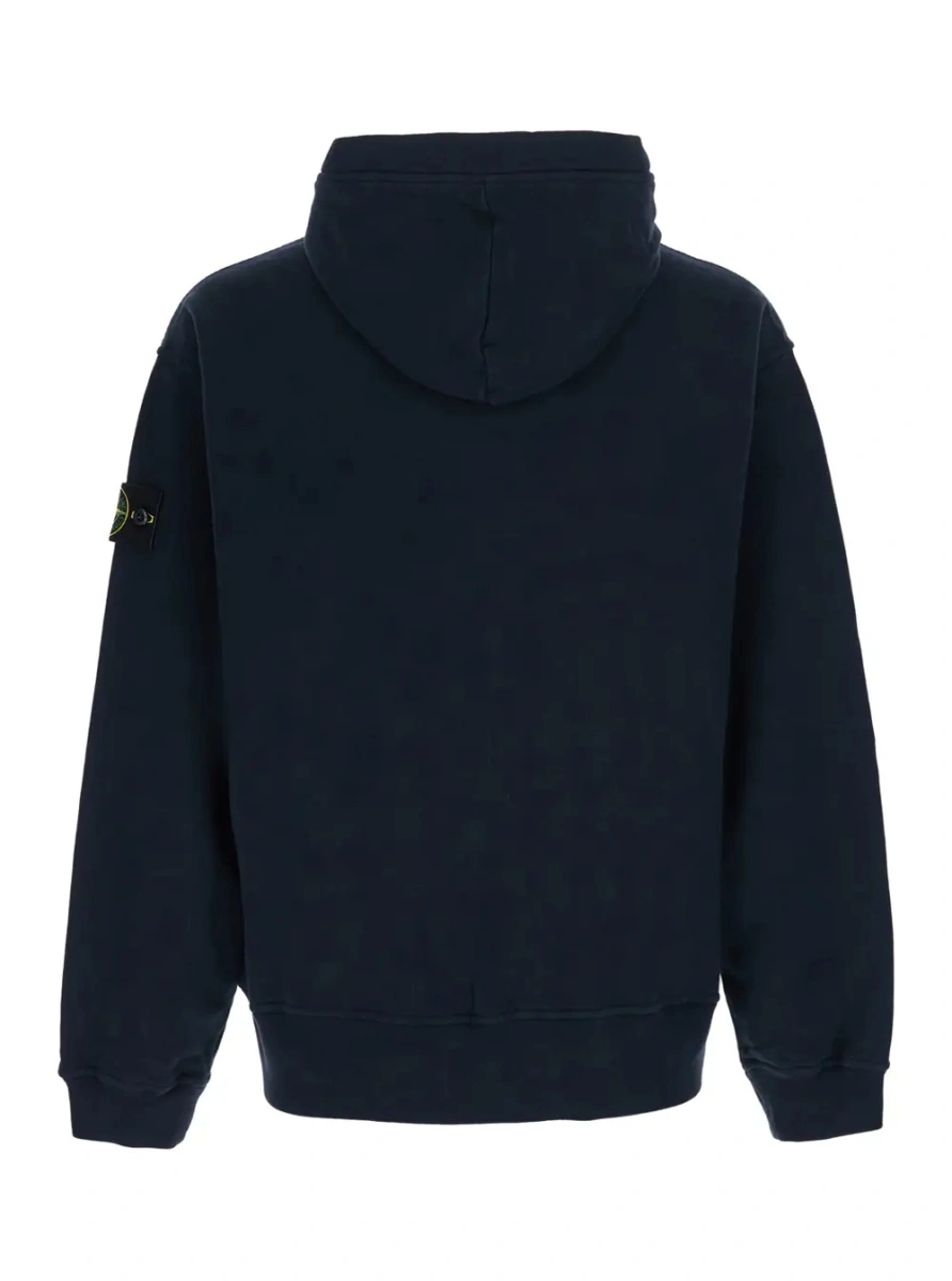 Hanorace blue sweatshirt with fixed hood and logo patch on the sleeve in cotton for men - Img 2
