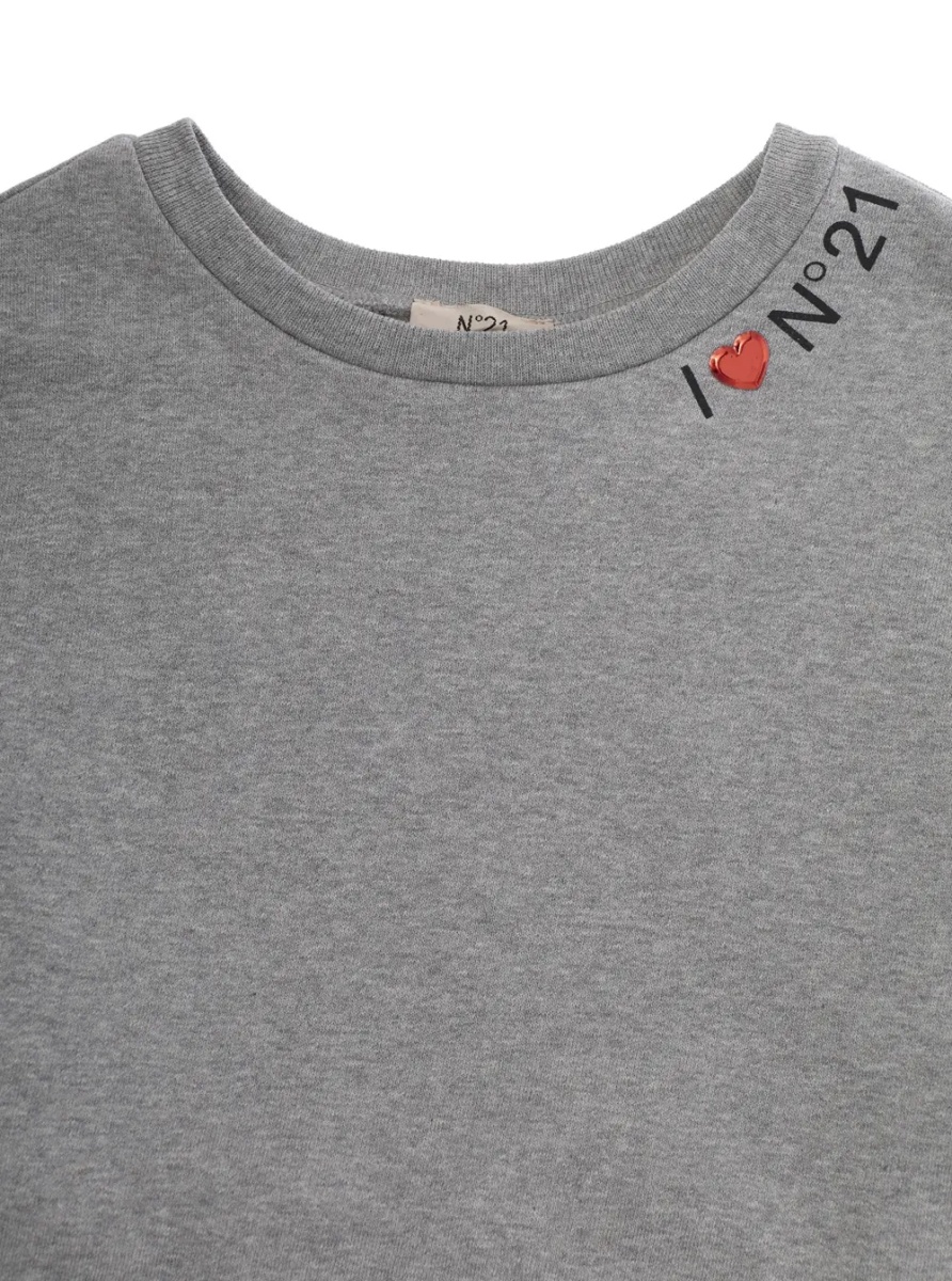 Hanorace Gray Crewneck Sweatshirt with Logo Lettering on the Front in Cotton Girl - Img 3