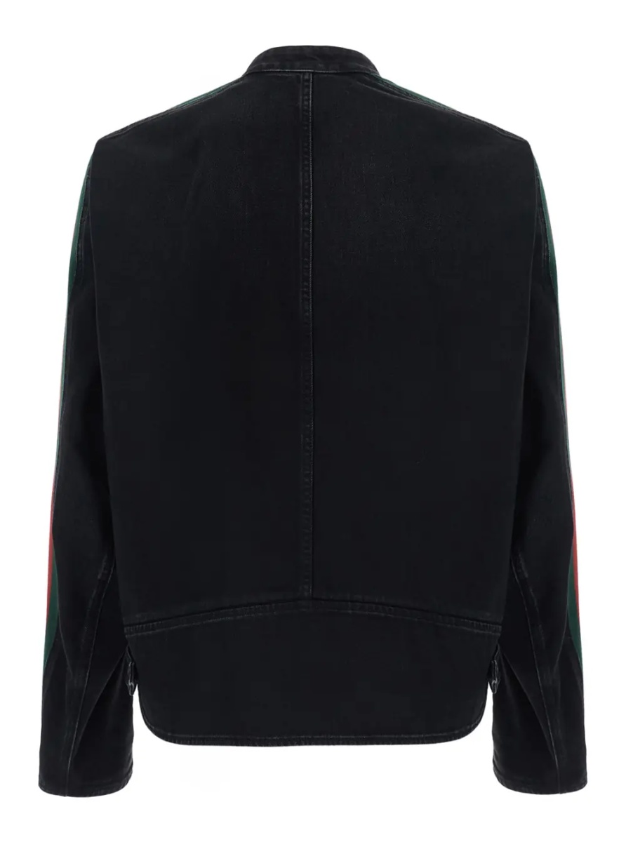 Jacheta black Jacket with side Web details in cotton denim for men - Img 2