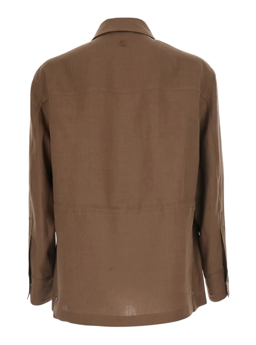Jacheta Brown Jacket with Classic Collar and Four Patch Pockets on the Front in Linen for Men - Img 2