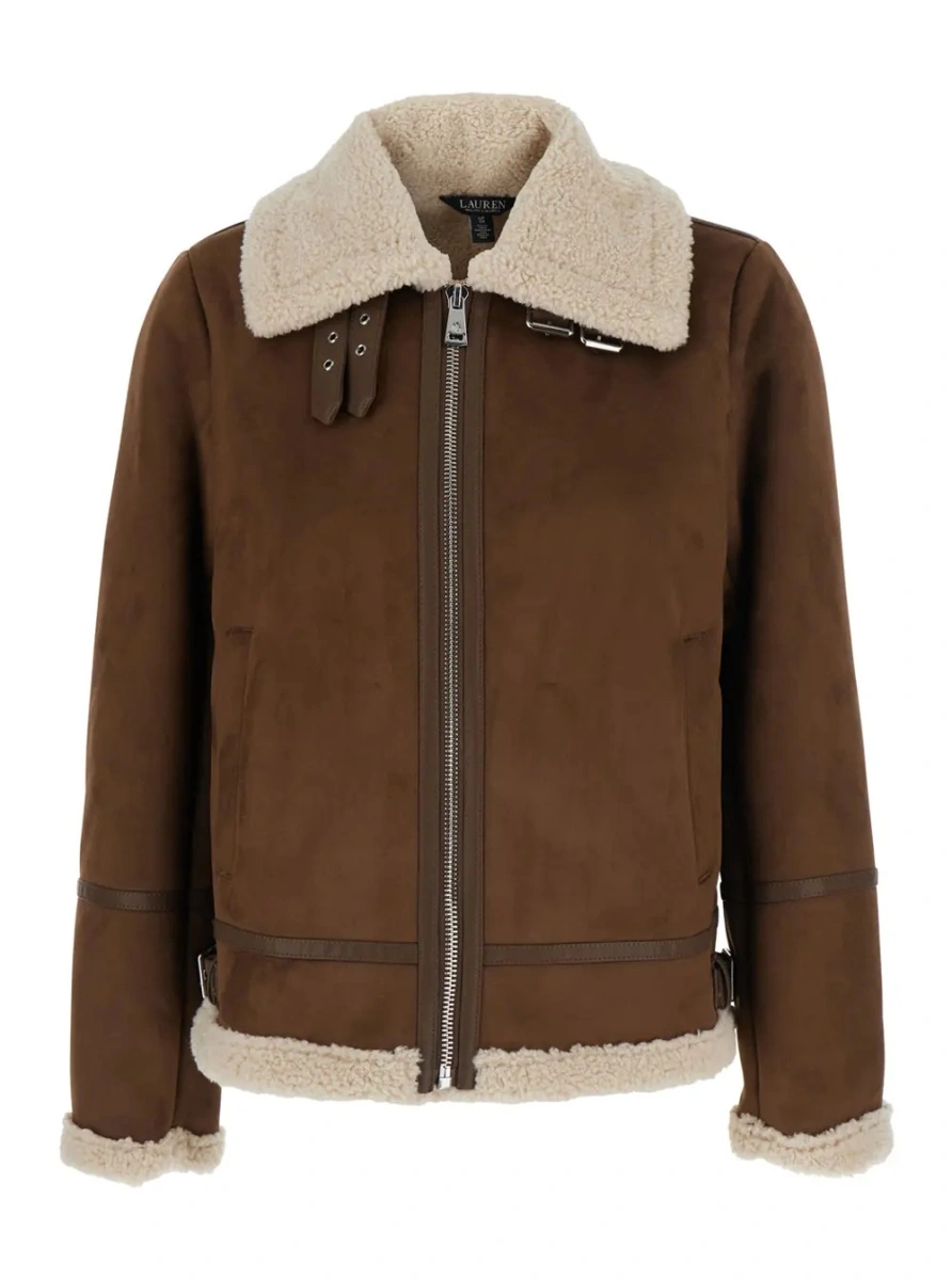 Jacheta brown shearling jacket with wide collar in eco-leather Women - Img 3