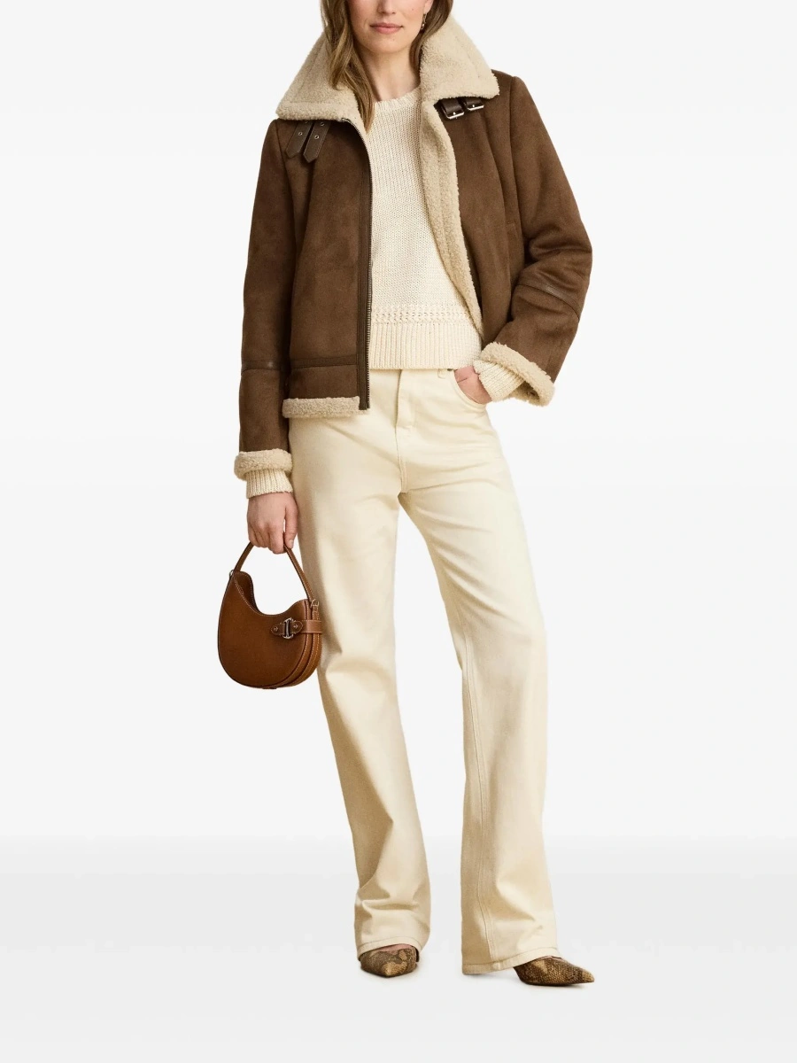 Jacheta brown shearling jacket with wide collar in eco-leather Women - Img 4