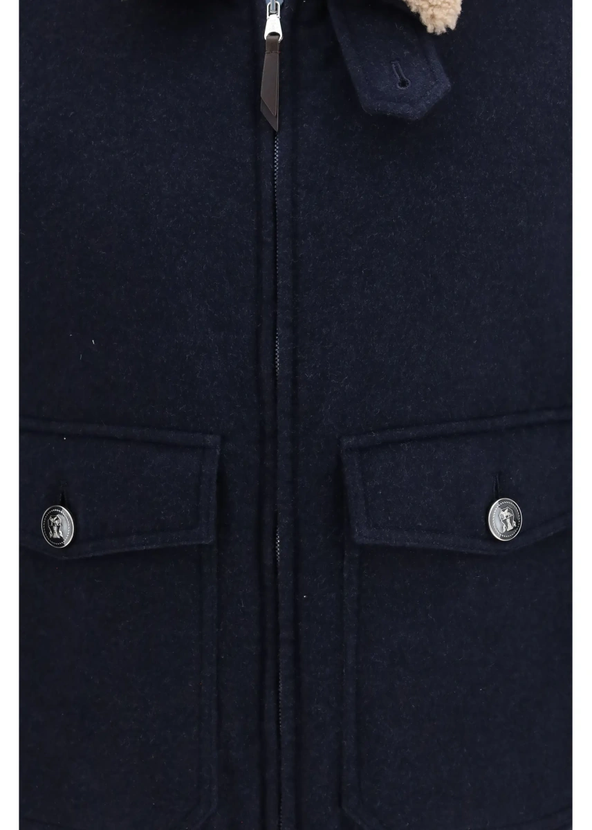 Jacheta Brunello Cucinelli albastra din casmir si shearling - Img 3